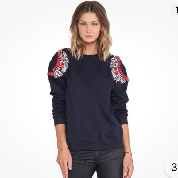 HEMANT & NANDITA Navy Crystal Embellished Sweatshirt Sweater/Pullover - Picture 5 of 10